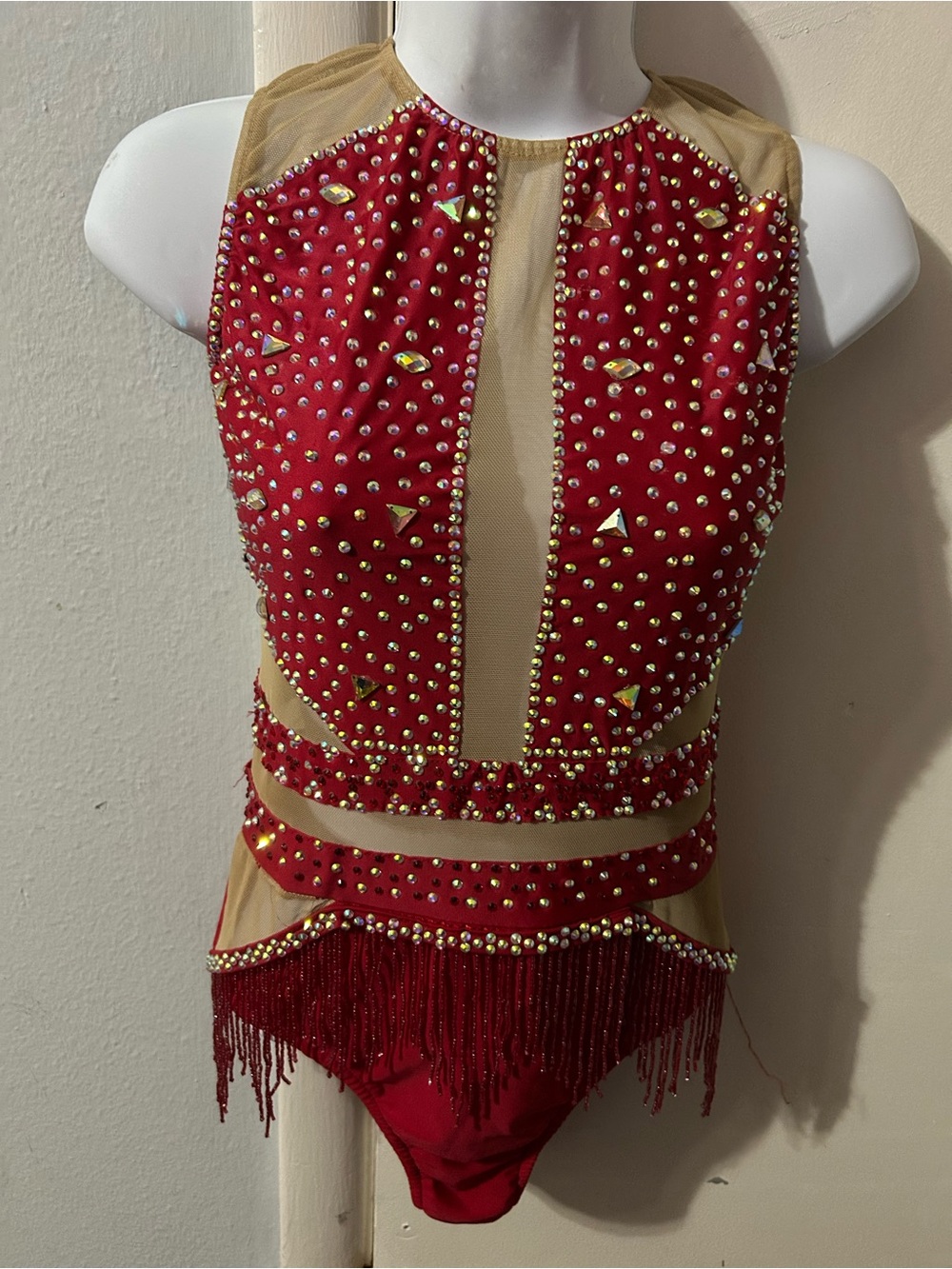 Glamour Red Beaded Fringe Performance Leotard